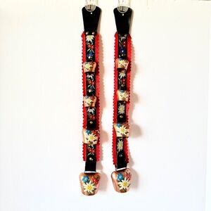 2 Vintage Alpine Decorative Cowbell Wall Hangings – Hand Painted Brass Bells